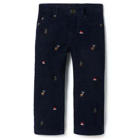 Janie And Jack Navy HOLIDAY STRETCH CORDUROY PANTS Embroidery Size 18-24 Months - Picture 1 of 8